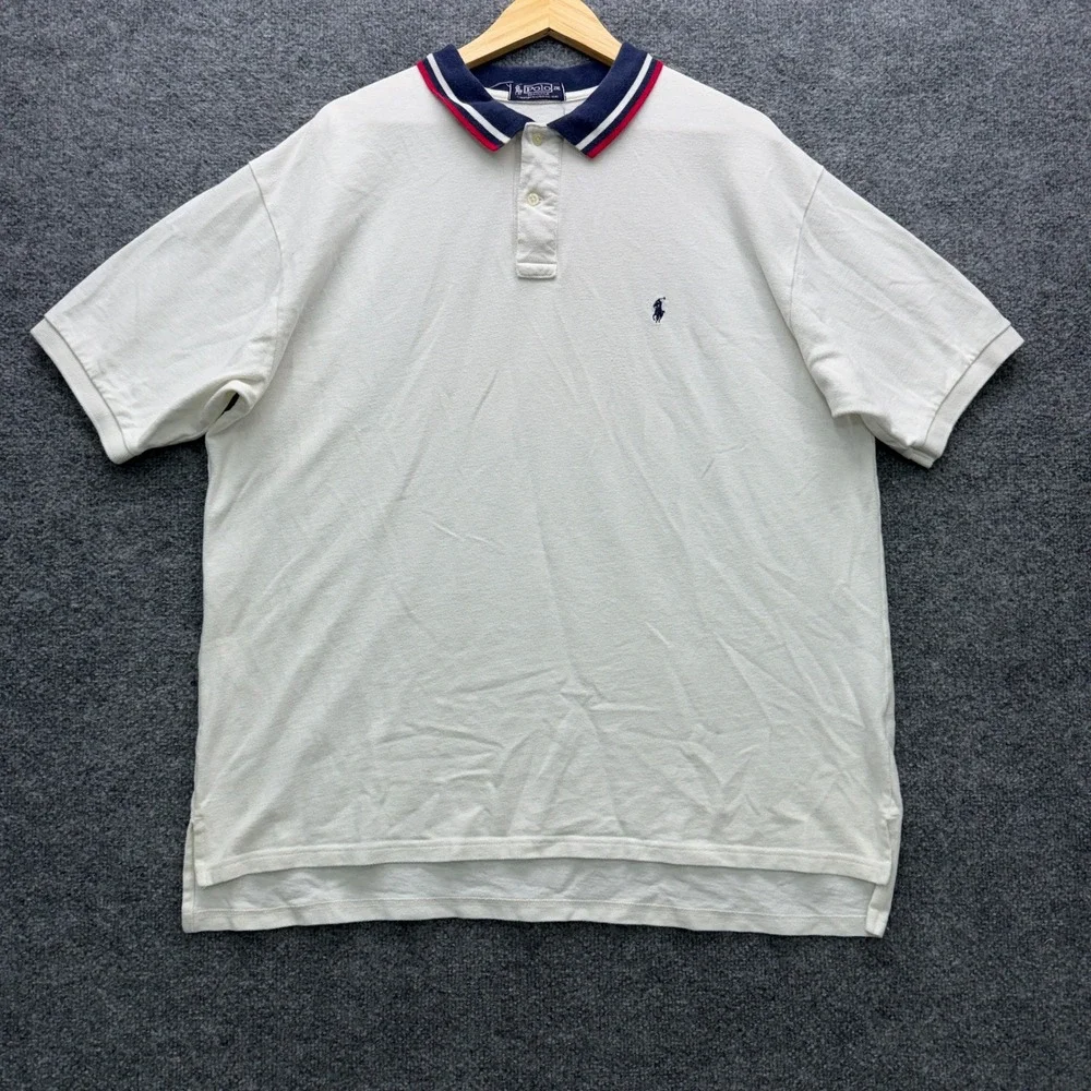 Vintage Polo Ralph Lauren Polo Shirt Mens 2XL White Short Sleeve Collar Casual